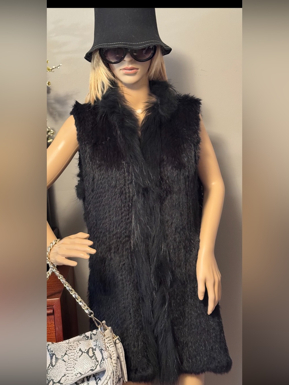 Dolce Cabo Black Fur Sleeveless Vest